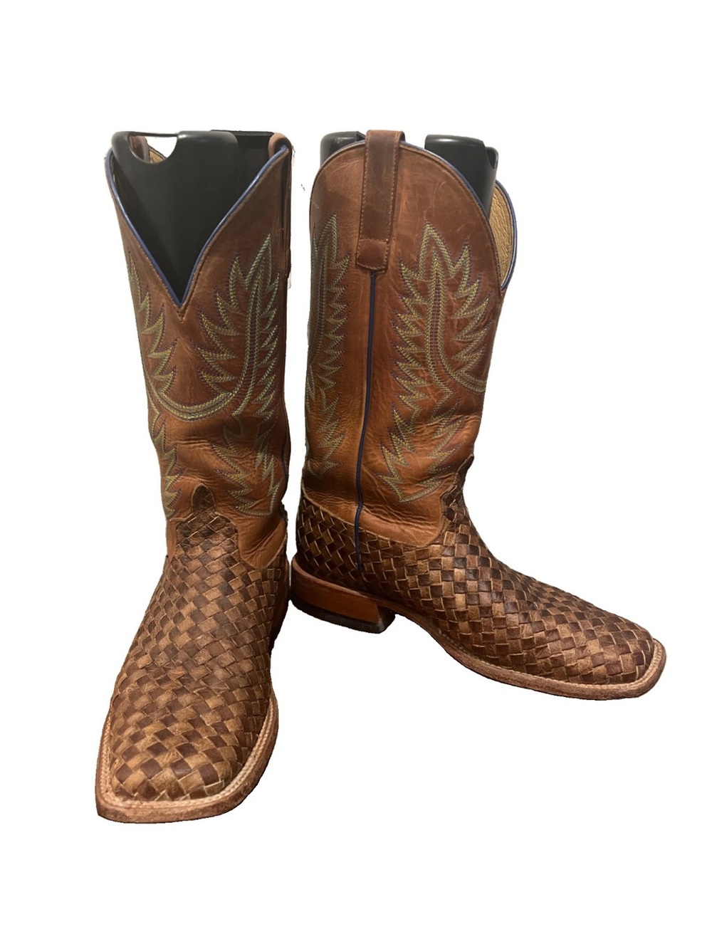 Horse Power Men's Brown Woven Leather Cowboy Boots by Anderson Bean Sz 10.5D - Picture 2 of 9